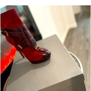 Alexander McQueen Léopold Suede Leather OxBlood Buckle Boot Heel EU 39